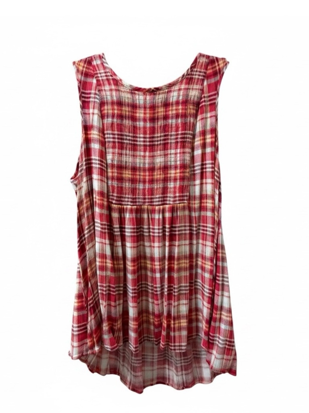Torrid Size 1 Red Plaid Babydoll Sleeveless Hi Low Top Plus Size
